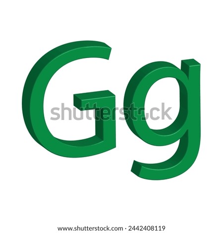 3D alphabet G in green colour. Big letter G and small letter g isolated on white background. clip art illustration vector
