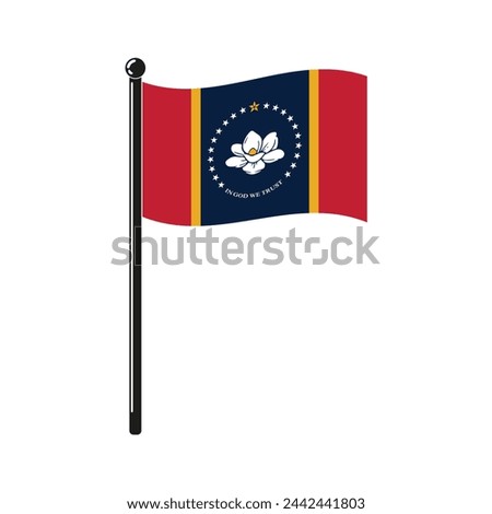 national flag of Mississippi in the original colours and proportions on the stick
