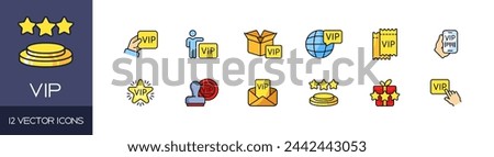 VIP icon set. Flat style. Vector icons