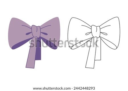 Small doodle set with two hair bows. Colored, black and white vector illustration.