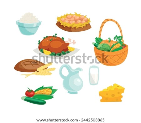 Farm set, agricultural food icons