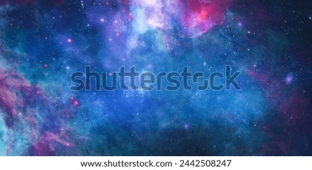 Beautiful blue sky at night with stars and galaxies. Bright deep space sky. High resolution space wallpaper. Elements of this image furnished by NASA
