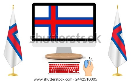 Flag of Faroe Islands on Digital Display with Keyboard and Mouse: Stunning Scenery