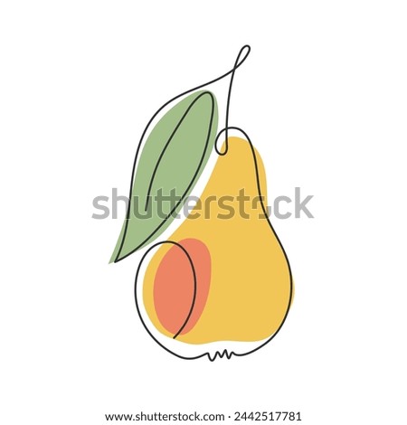 Pear one Line drawing illustration. Abstract Simple Natural summer fruit isolated on white. Minimalist continuous line style background. Fresh Healthy food, vitamin 