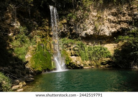 Lisine waterfall, Kucaj mountain, Eastern Serbia, beautiful waterfall with emerald color water
