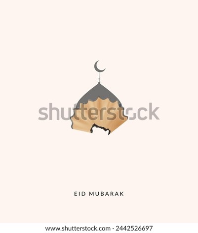 Eid Mubarak creative concept. Shavings Pencil and mosque, Background for education or Pencil shop for Ramadan and Eid celebration poster, Eid Mubarak creative design for social media post. Royalty-Free Stock Photo #2442526697