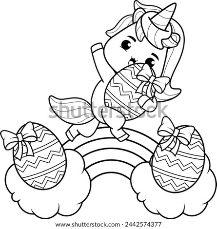 Easter unicorn coloring page for kids