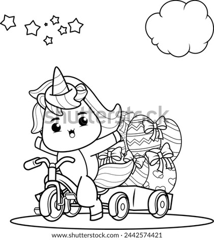 Easter unicorn coloring page for kids