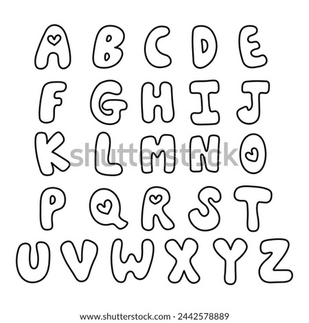 Hand drawn A-Z alphabet letter outlines for kid colouring book, font, typography, text, icon, logo, print, social media post, ads, card, stickers, tattoo, clip arts, symbol, pattern, education book