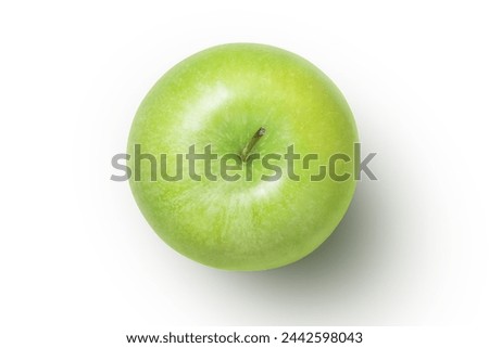 Green granny smith apple isolated on white background with clipping path. Top view, flat lay.