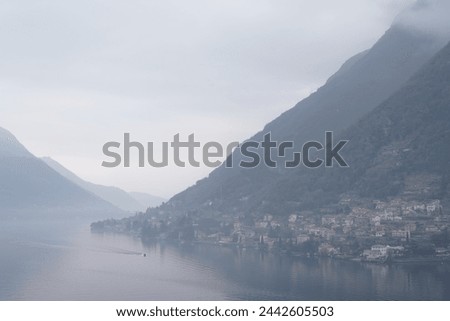 View of a glimpse of Lake Como from Careno area. Lake Como, Italy