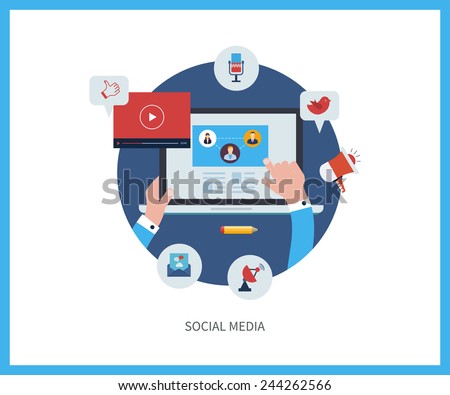 Set of flat design vector illustration concepts for online communication and social media. Concepts for web banners and printed materials. Royalty-Free Stock Photo #244262566