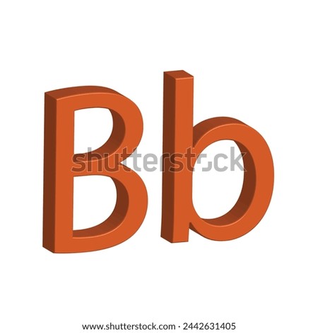 3D alphabet B in orange colour. Big letter B and small letter b isolated on white background. clip art illustration vector