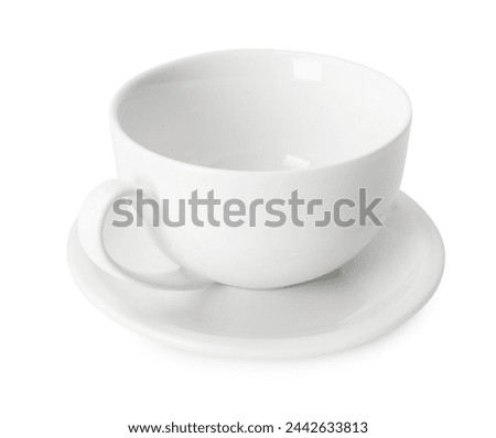 Ceramic cup and saucer isolated on white Royalty-Free Stock Photo #2442633813