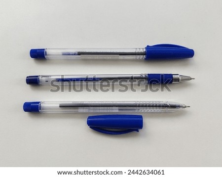 Blue Pen, Blue Pointer. Ball pointer for writing and use in offices and educational purpose.
Blue ball pointer isolated on white background 