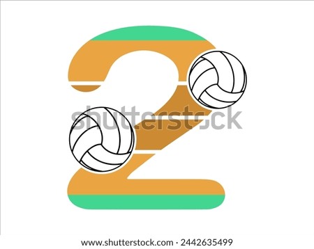 Alphabet Number 2 with Volleyball Illustration