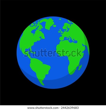 Earth globes isolated on black background. Flat planet Earth icon. Vector illustration.