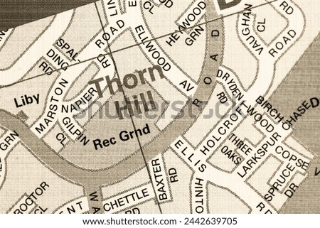 Thorn Hill, Southampton in Hampshire, England, UK atlas map town name of the area in sepia