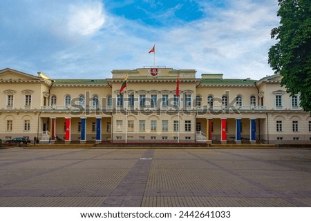 View of the presidential palace in Vilnius, Lithuania. Royalty-Free Stock Photo #2442641033