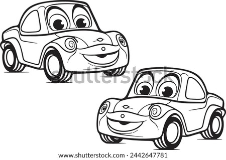 car cartoon style coloring book for kids, family nice car, thick line