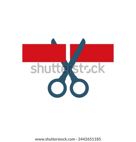 Scissors cutting ribbon. Shears cut a red tape. Colored vector illustration.