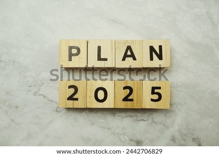 Plan 2025 alphabet letter on marble background