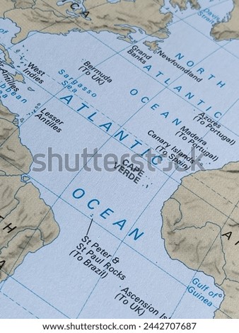 Map of the Atlantic Ocean, world tourism, travel destination, world politics, trade and economy