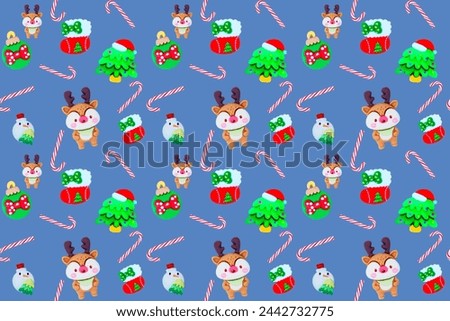Christmas isolated holiday seamless pattern candy Winter mood vintage design Sweet wallpaper Wrapping paper fabric textile Xmas blue background print Caramel stick Sweet lollipop December mood Cartoon