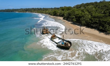 Drone picture of an ship wreck on the Caribbean coast of Costa Rica