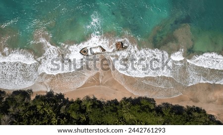 Drone picture of an ship wreck on the Caribbean coast of Costa Rica