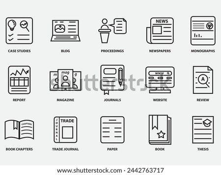 type of media publication outline icon.copywriting Linear icon collection