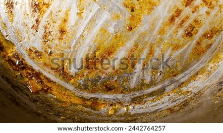 Dirty pan, utensils, after cooking. Cooking utensils soiled after cooking. Royalty-Free Stock Photo #2442764257