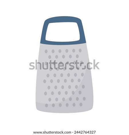 Kitchen steel grater for grating cheese, vegetables and other foods clip art, flat style. Homemade simple food chopper, isolated vector graphic