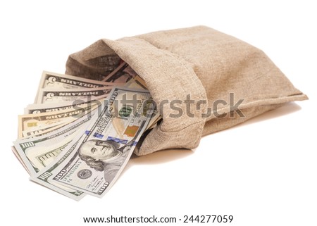 money bag with dollars  Royalty-Free Stock Photo #244277059