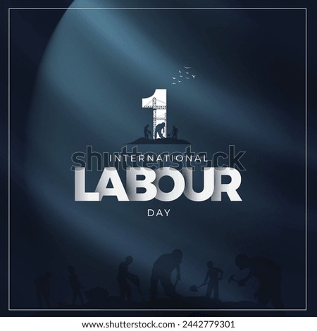 May 1st International labour day vector image. Social media design and working workers. Royalty-Free Stock Photo #2442779301