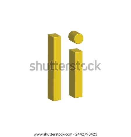 3D alphabet I in yellow colour. Big letter I and small letter i isolated on white background. clip art illustration vector