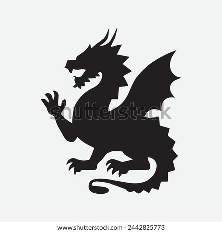 Dragon fantastic silhouette symbol mythology fantasy vector art illustration