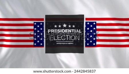 Image of presidential election, usa text over american flags on waving white background. America, democracy, elections, government, politics and communication, digitally generated image.