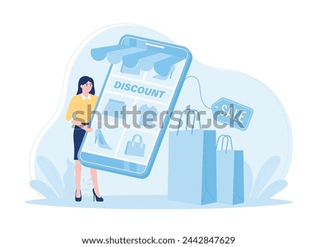 Supermarket online shop with characters carrying cellphones trending concept flat illustration