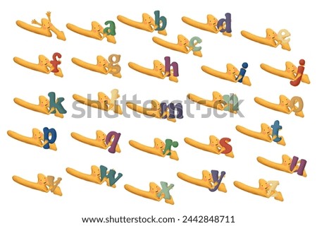 Bright cartoon alphabet. Cute baby blitz with letter. Illustration set on white background