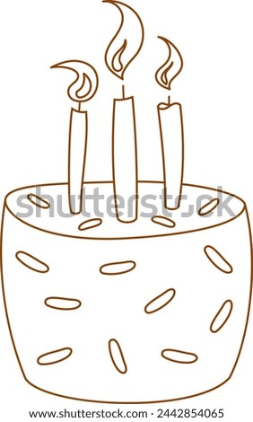 Hand draw sweet birthday cake with candles isolated on white background. Cute vector illustration. Line art style.Doodle style. Cake icon. Celebration, party.Coloring book