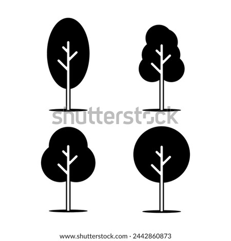 trees line icon, natural plant symbol, wooden trunk and outline branches for map, outline vector illustration isolated on white background