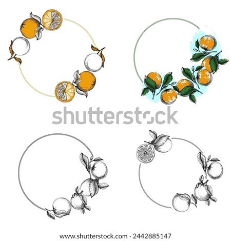 Aesthetic Circle Frame With Leaves and orange.