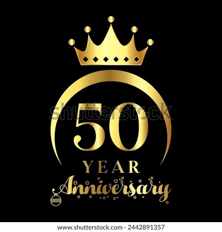 50 Year Anniversary wedding wish lettering text with crown vector illustration.