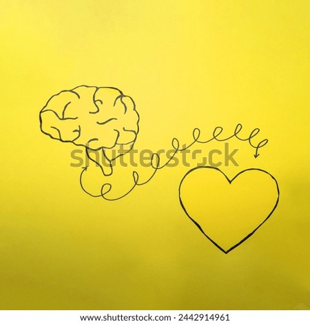 Brain and heart drawing creative concept isolated with copy space. 