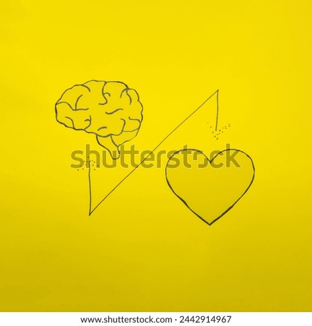 Brain and heart drawing creative concept isolated with copy space. 