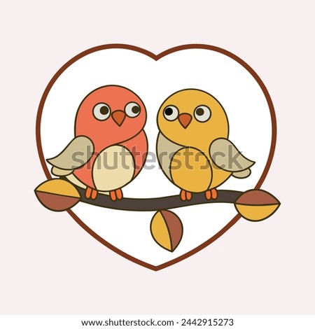 A vector outline of two birds perched on a tree branch, with a heart outline framing them, symbolizing love and 
 companionship. Royalty-Free Stock Photo #2442915273