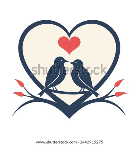 A vector outline of two birds perched on a tree branch, with a heart outline framing them, symbolizing love and 
 companionship. Royalty-Free Stock Photo #2442915275