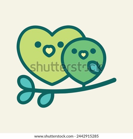 A vector outline of two birds perched on a tree branch, with a heart outline framing them, symbolizing love and 
 companionship. Royalty-Free Stock Photo #2442915285