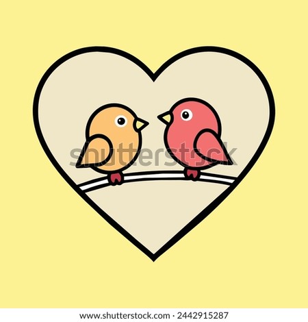 A vector outline of two birds perched on a tree branch, with a heart outline framing them, symbolizing love and 
 companionship. Royalty-Free Stock Photo #2442915287